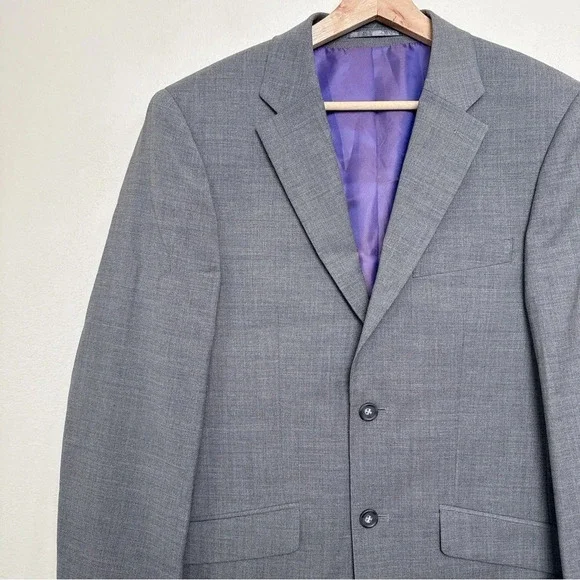 Brook Taverner Mens 36R Wool Two Button Slim Fit Blazer Sport Coat In Grey